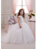 Ivory Lace Tulle Beaded Keyhole Back Small Train Flower Girl Dress